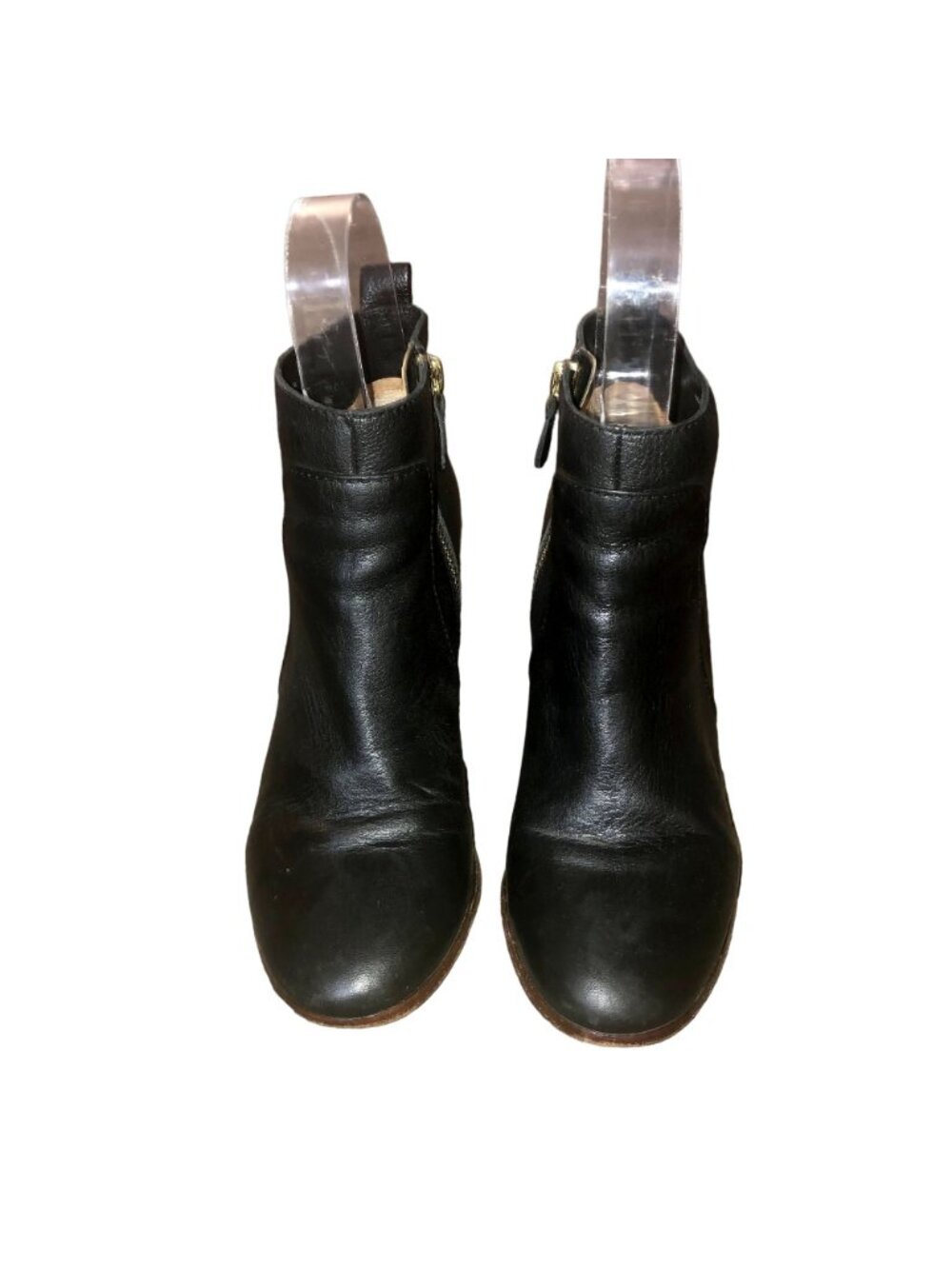 Ann Taylor Black Leather Ankle Booties Womens 6M Side Zip Block Heel Used - Picture 2 of 16